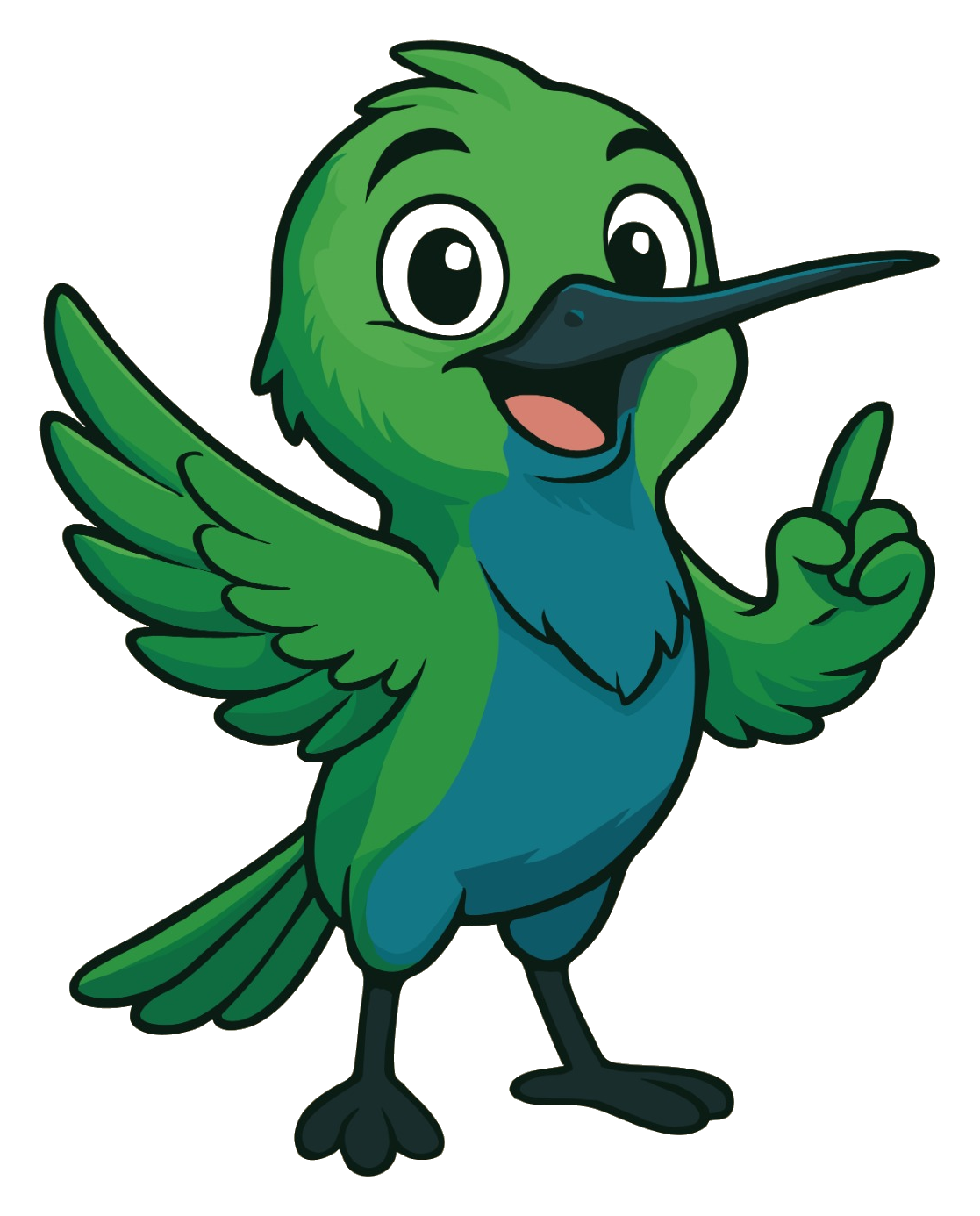 Floreco, mascote da EcoRegularização, fazendo um gesto explicativo